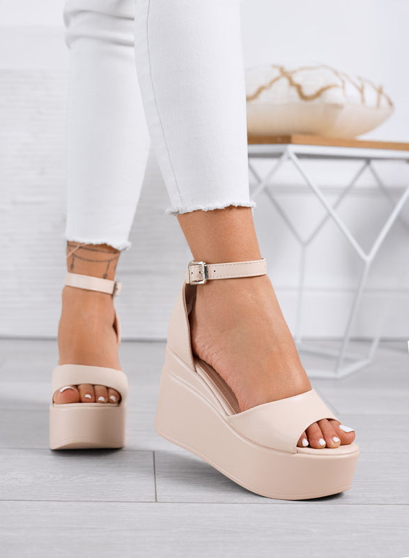 PENNY - Sandali beige platform con cinturino alla caviglia