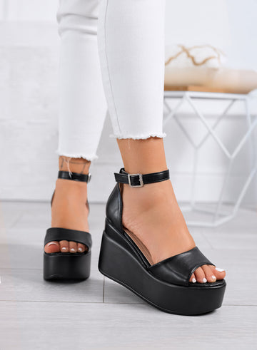 PENNY - Black platform sandals with ankle strap