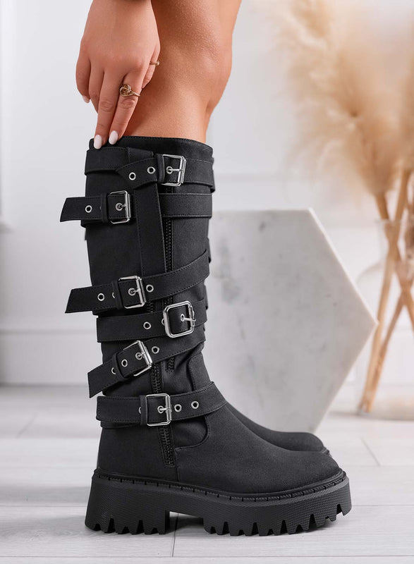 PEYTON - Bottes biker noires avec boucles