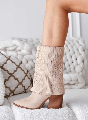 PICA - Camper boot beige à revers et strass