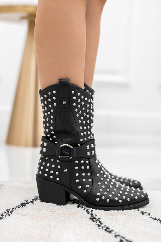 PRETTY - Bottes camperos noires avec clous