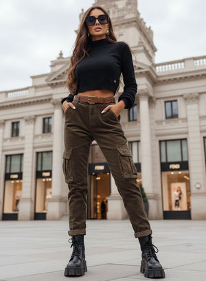 Pantalon vert côtelé avec poches latérales