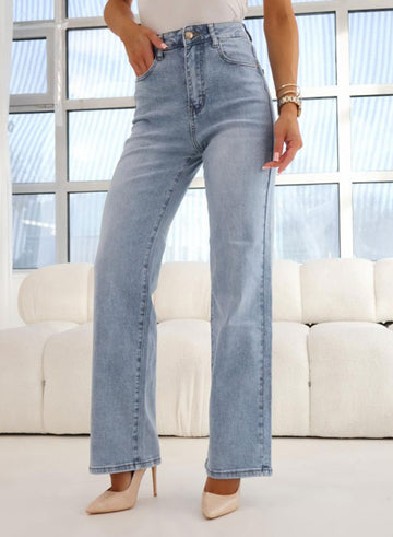 Pantalon en jean bleu clair palazzo taille haute