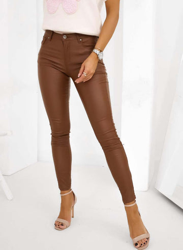 Pantalon skinny camel en similicuir