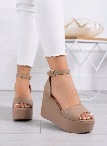 PENNY - Sandales plateforme taupe avec bride à la cheville
