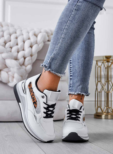 Sneakers bianche con inserti glitter e maculati