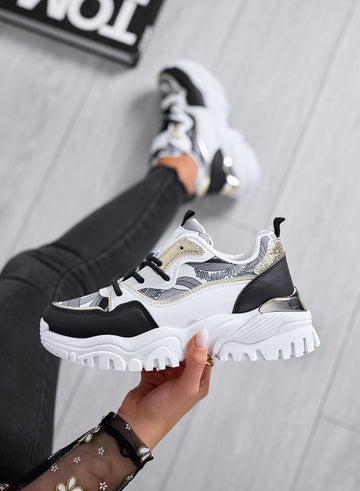 REBECCA - Sneakers noires avec inserts à motifs et paillettes dorées