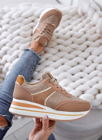 Baskets couleur boue avec empiècements pailletés