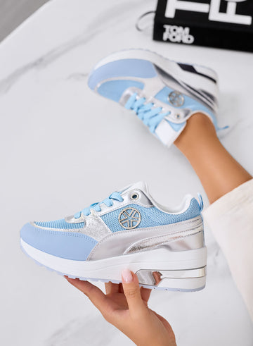 ROMILDA - Baskets bleues avec détails dorés et semelle plateforme