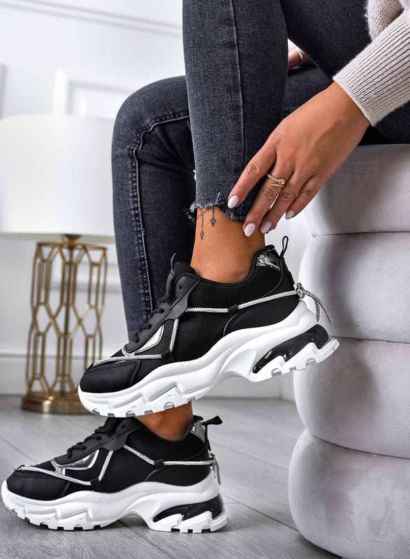 ROSANNA - Baskets noires à semelle épaisse et strass