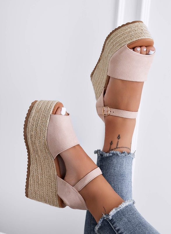 ROXIE - Sandales espadrilles compensées en daim beige