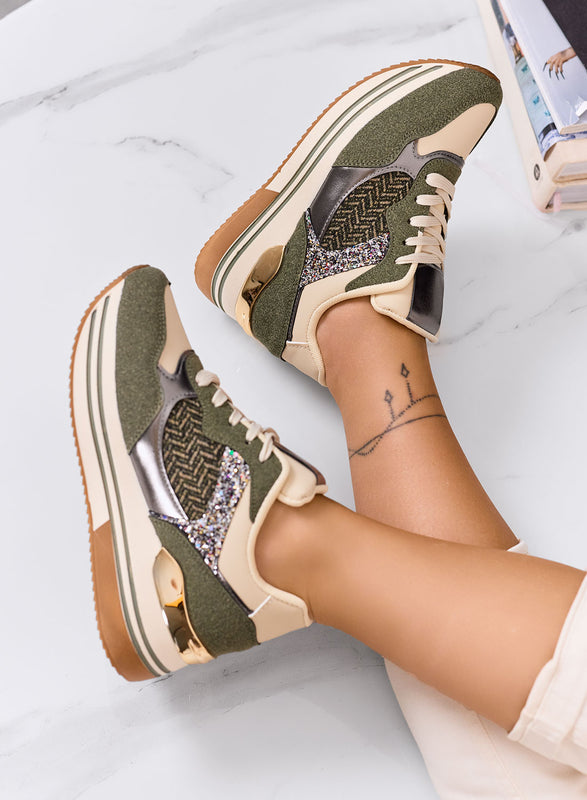 RUBINA - Baskets vertes avec détails pailletés et métallisés