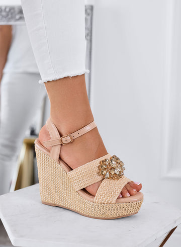 SABRINA - Sandales beiges Compensées avec bride et maxi strass