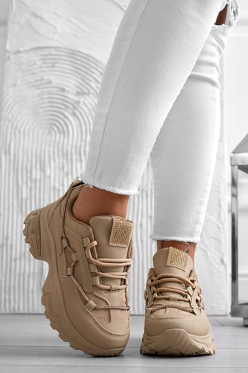 Baskets couleur boue avec semelle épaisse et strass