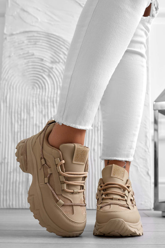 Baskets couleur boue avec semelle épaisse et strass