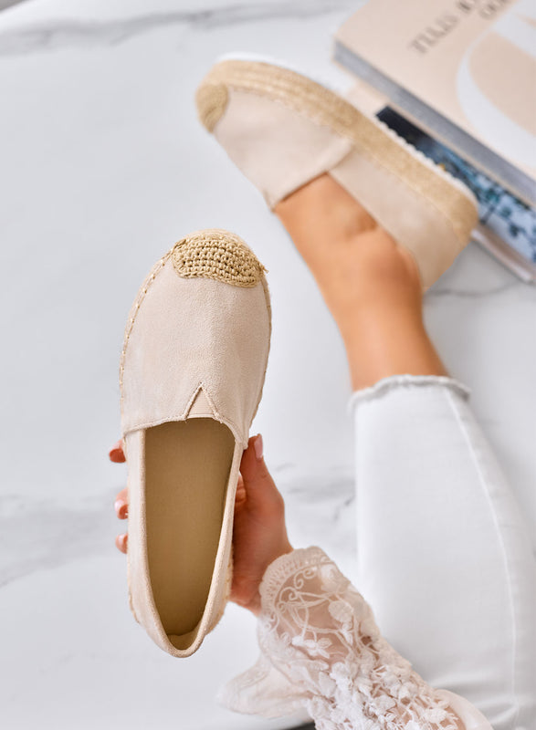 SAWANA - Espadrillas beige Platform in Similcamoscio con Punta in Juta