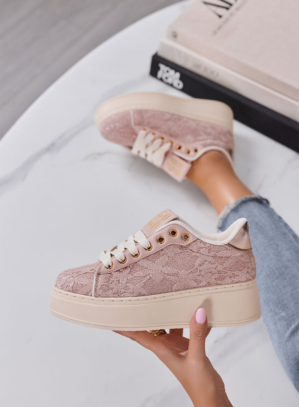 SERENA - Sneakers Donna rosa con Pizzo e Suola Platform