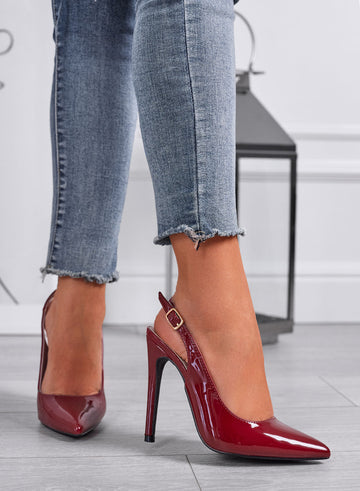 SHADOW - Escarpins bordeaux en vernis avec bride slingback et talon de 12 cm