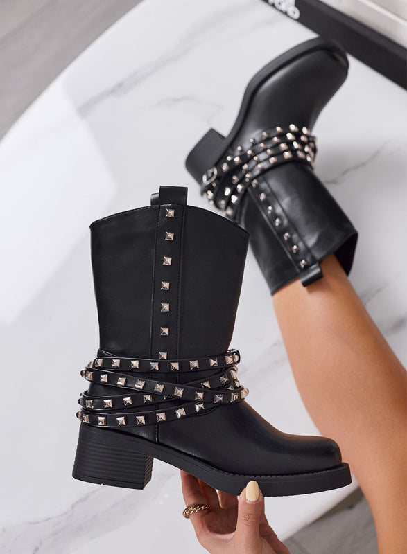 SHEELA - Stivaletti Biker Donna Neri con Borchie
