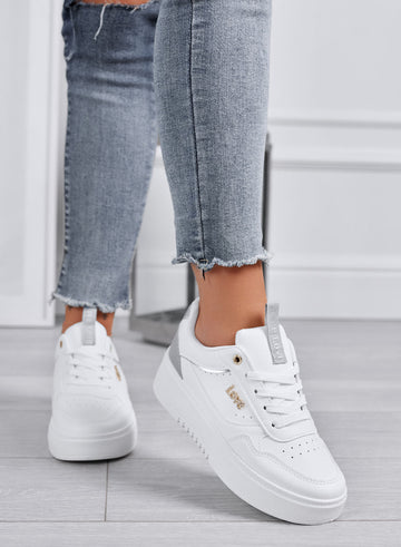 SHINE - Baskets blanches avec détails gris et inscription "Love"