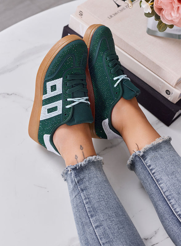 SIDNEY - Sneakers Donna verdi con Strass e Dettagli bianchi