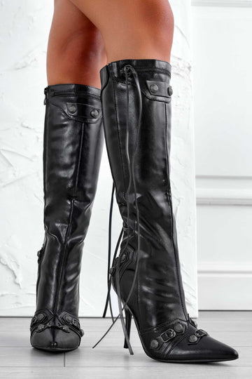 STARRY - Bottes noires avec boucles et talon aiguille
