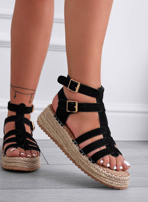 STEFANIA - Sandales espadrilles gainées noires