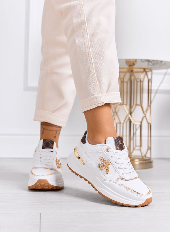 TALIMA - Zapatillas blancas con abeja joya y detalles dorados