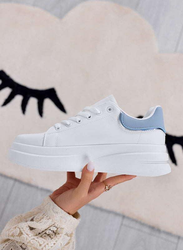 TIZIANA - White sneakers with laces and light blue back