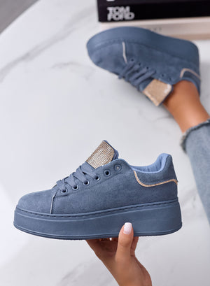 TOSCA - Sneakers Blu in Camoscio con Linguetta in Strass oro