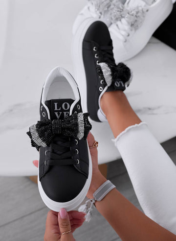 TULLIA - Black sneakers with jeweled bow and silver back