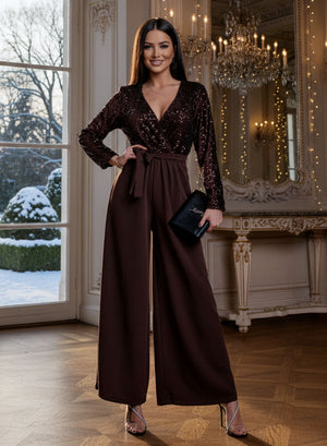 Combinaison longue marron avec top à paillettes