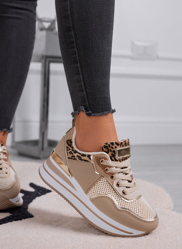 VALDA - Mud sneakers with thick sole and leopard and gold inserts