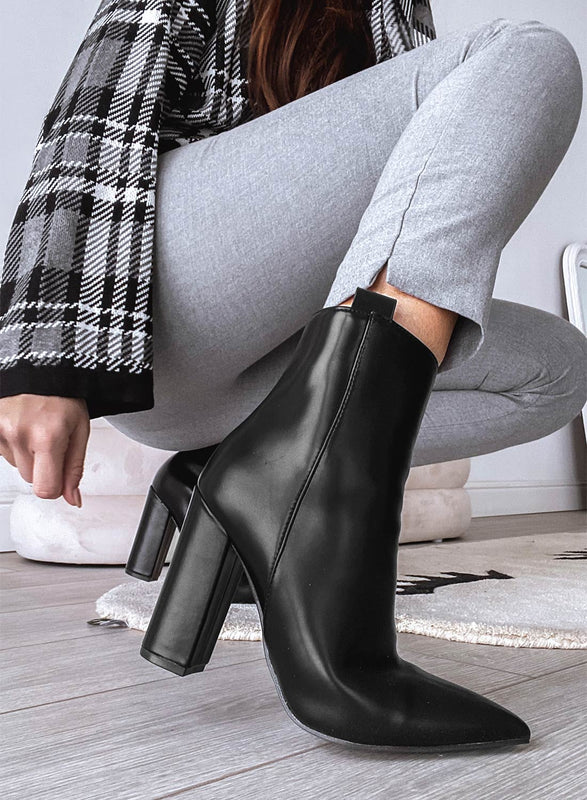 WELLY - Bottines noires en similicuir avec talon confortable