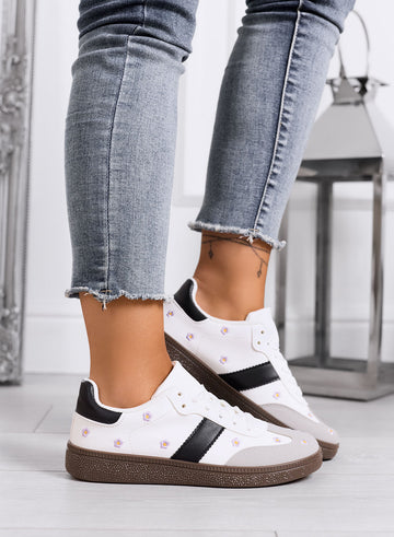WESTON - Baskets blanches avec marguerites brodées et semelle marron