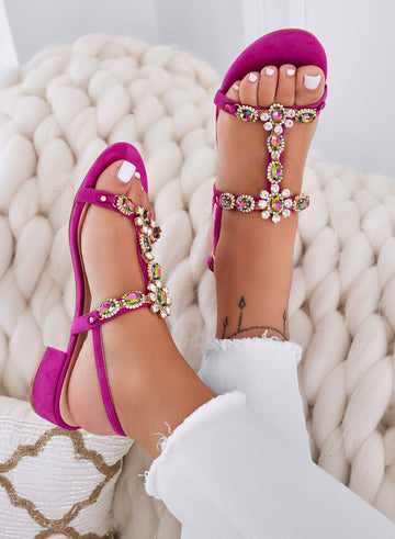 Sandales bijoux fuchsia à talon bas