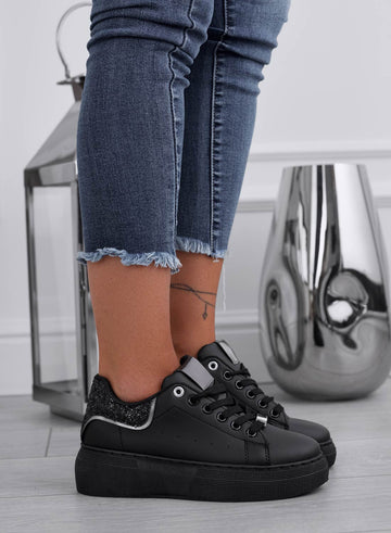 ZORA - Baskets noires avec talon pailleté