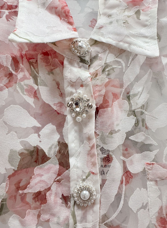 Camisa de Mujer de Organza Floral con Botones Joya