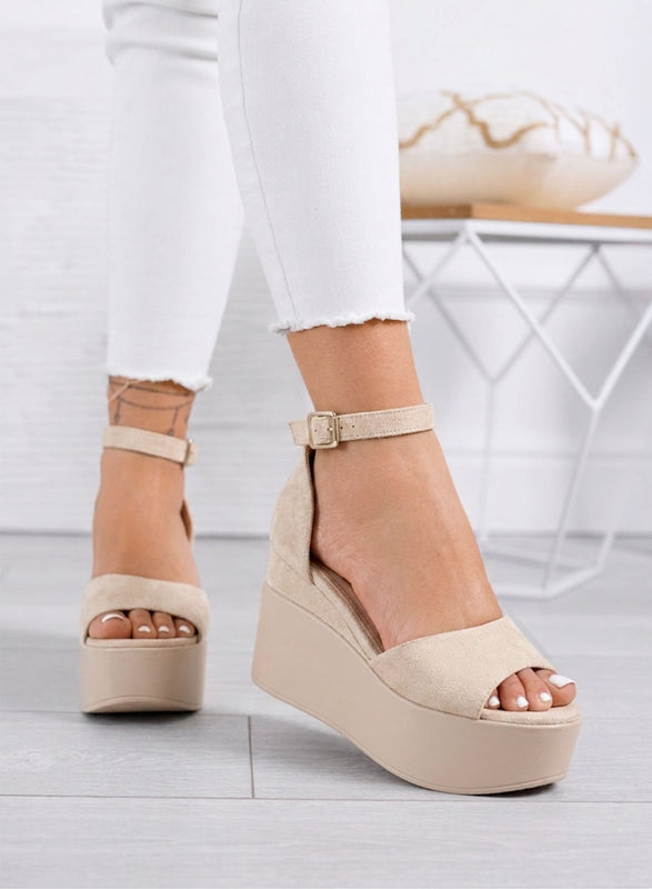 PENNY - Sandales beiges à plateforme avec bride à la cheville