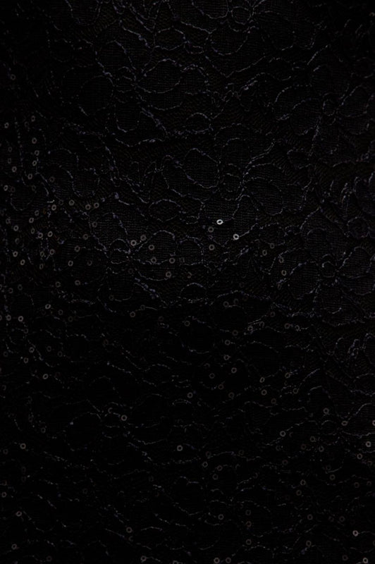 Robe longue en dentelle et paillettes avec dos décolleté - Noir