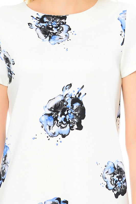 Robe à manches mi-longues avec imprimé fleuri - Blanc