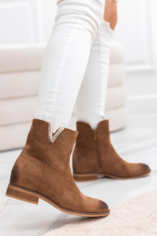 Camel suede ankle boots with internal wedge