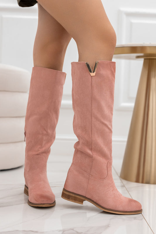 RANDA - Stivali rosa scamosciati con zeppa interna