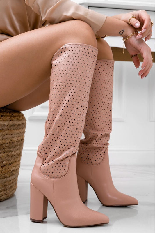 SAHARA - Bottes roses perforées à talon confortable