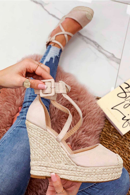 Espadrilles nude à semelle compensée et brides croisées