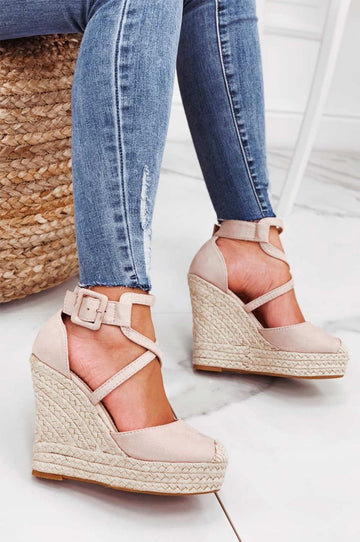 Espadrilles nude à semelle compensée et brides croisées