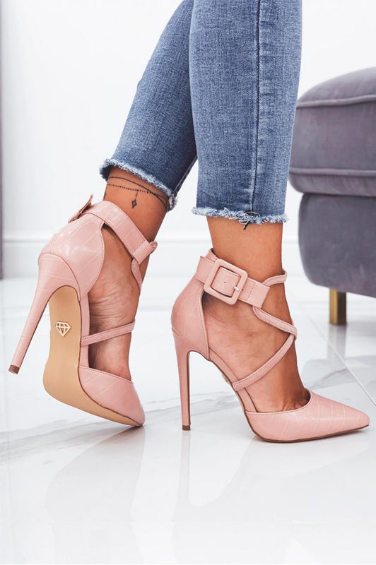 Decolletè rosa effetto coccodrillo con tacco alto