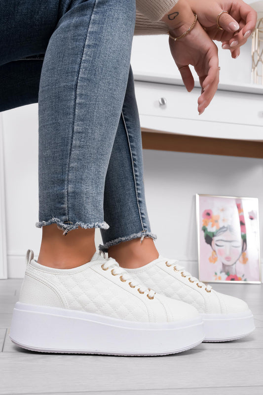DALILA - Baskets plateforme Alexoo en simili cuir martelé crème