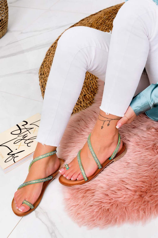 Sandales tongs bijoux plats blancs enveloppés