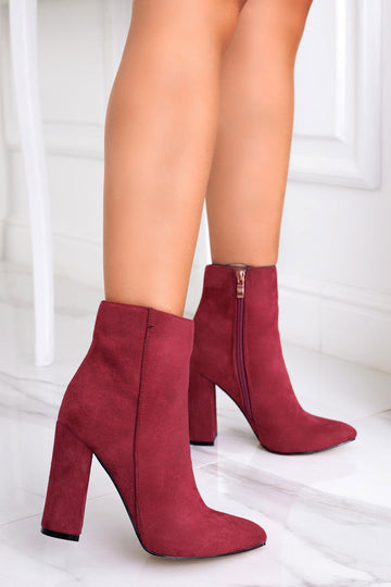 DORIS - Bottines bordeaux en daim à talons hauts